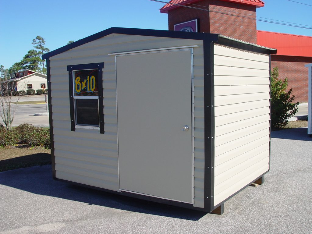 8X10 PORTABLE BUILDING TAN WITH BROWN TRIM