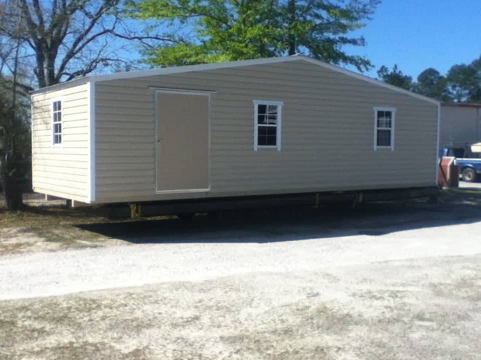 12X32 PORTABLE BUILDING TAN WITH WHITE TRIM