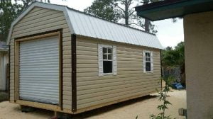 12X24 GAMBREL TAN WITH BROWN TRIM AND ROLL DOOR