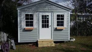 10X12 GARDEN SHED GREY WITH WHITE TRIM