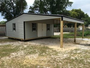 12X24 WITH 12X24 CARPORT GREY WITH BLACK TRIM