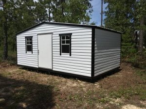 12X16 PORTABLE BUILDING WHITE WITH BLACK TRIM