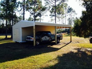 12X24 WITH 12X24 CARPORT TAN WITH WHITE TRIM