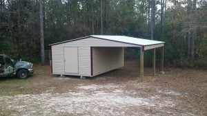 12X20 WITH 12X20 CARPORT TAN AND BURGANDY TRIM