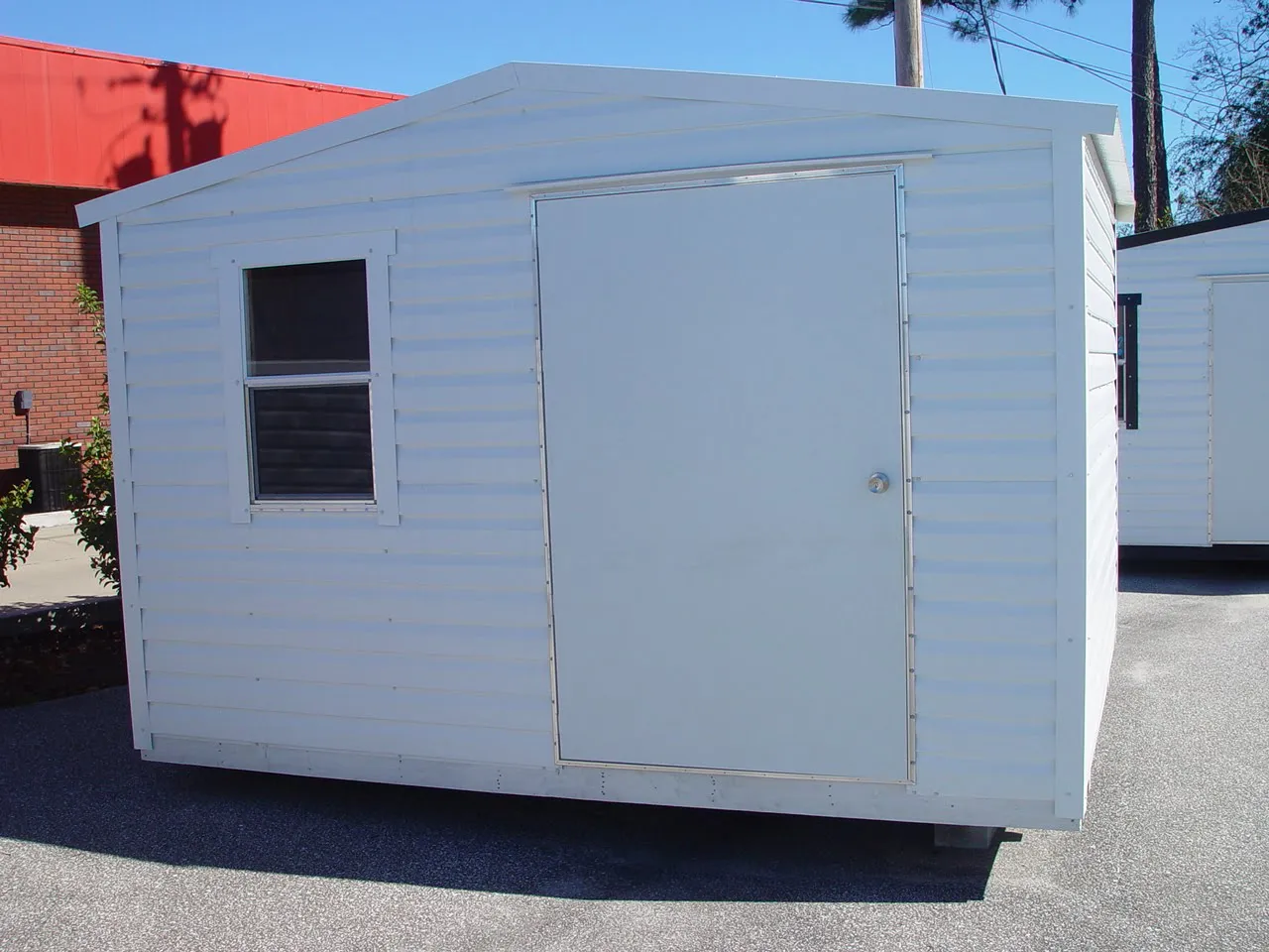 10X12 PORTABLE BUILDING WHITE WITH WHITE TRIM